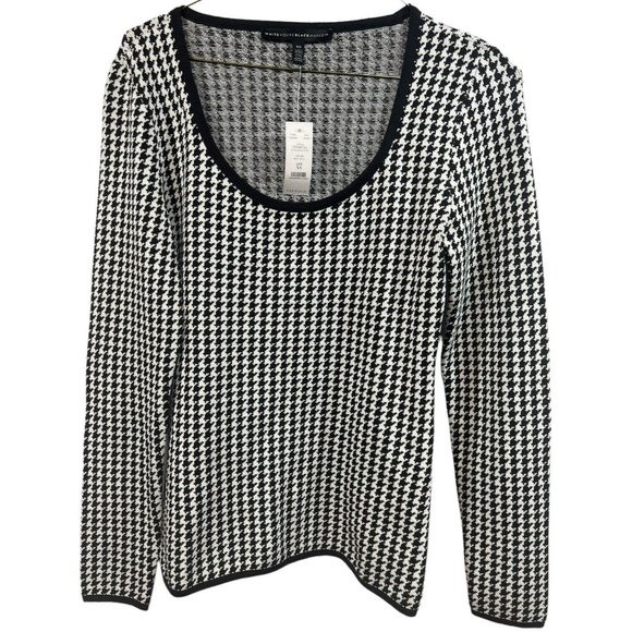 NWT White House Black Market Houndstooth Scoop Neck LS Stretch Sweater XS $104 - Picture 1 of 3